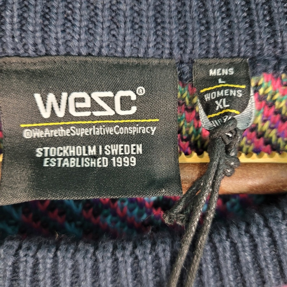 WESC Leon Pop Smiley Face Sweater Men's Large Knitted Paris Nights Multicolor - Picture 2 of 11